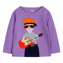 T-shirt casual dos meninos, algodão em torno do pescoço manga longa roupas para crianças, um bordado do applique do cantor, estilo novo da roupa das crianças para 1-6 anos 2024 - compre barato