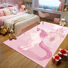 Alfombra antideslizante de dibujos animados para habitación de niños, tapete bonito con diseño de unicornio, decoración de dormitorio, color rosa 2024 - compra barato