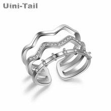 Uini-Tail hot new 925 sterling silver water wave three-layer open ring simple personality line fashion wild ring high quality 2024 - buy cheap