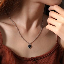 Silvology 925 Sterling Silver Black Agate Heart Necklace Round Bead Chain Elegant Pendant Necklace For Women Fashionable Jewelry 2024 - compre barato