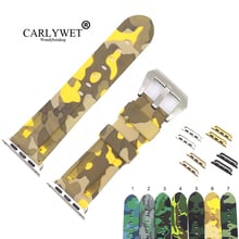 CARLYWET 38 40 42 44mm Camo Yellow Light Grey Pure Silicone Rubber Replacement Wrist Watchband Strap For Iwatch Series 4/3/2/1 2024 - buy cheap