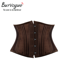 Burvogue women satin corset for waist trainning Black waist cincher corset Sexy 22 steel bones short underbust corsets 2024 - buy cheap