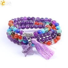 Pulseira com contas de chakra cs-arco-íris com borla de cristal roxo-faça você mesmo, joia de meditação f210 2024 - compre barato