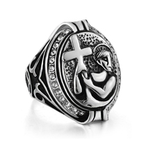 Vintage Stone Ring Jesus 316L Stainless Steel Men Ring Silver Color High Quality Cross Male Retro Punk Ring Jewelry 2024 - buy cheap