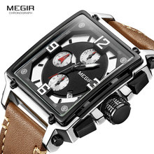 Megir relógio militar casual de quartzo, masculino esportivo com cronógrafo quadrado, à prova d'água, 2061 marrom 2024 - compre barato