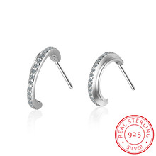 925 Sterling Silver Ear Bone Ear Wire Elegance Trendy Paved Cz Double Line Women Half Moon Circle Stud Earrings For Womens Gift 2024 - buy cheap