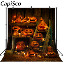 Capisco backdrops para fotografia estúdio halloween abóbora vela armazém quadro de madeira profissional fundo photocall 2024 - compre barato