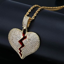 Diseño sólido Hip Hop rapero AAA CZ Zircon Bling helado roto colgantes de corazón collar hombres mujeres FashionJewelry Color oro 2024 - compra barato