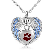 Cremation Jewelry with Angel Wing Urn Necklace for Ashes Birthstone pet Pendant Heart Memorial Keepsake -Purple paw print 2024 - buy cheap