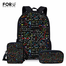 FORUDESIGNS  3pcs/set School Backpack Set Math Formula Printing School Bag Kids Bagpack For Teenage Boys Students Schoolbag 2024 - buy cheap