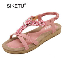 New 2019 Summer Flat Sandals Women Flowers Elastic Band Shoes Open Toe T-strap Fashion Indoor Casual Shoes Bohemia Style 35-41 2024 - buy cheap