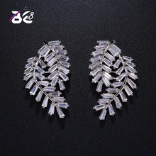 Be 8 Hot Sale AAA Cubic Zirconia Elegant Stone Romantic Jewelry Fashion Charming Leaf Stud Earrings for Wedding E387 2024 - buy cheap