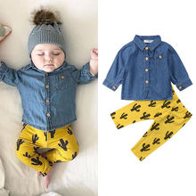 2018 Fashion Toddler Baby Boys Clothes Sets 2PCS Long Sleeve Turn-Down Collars Single Breasted Blue Shirts Tops Print Pants 2024 - buy cheap