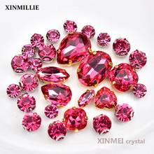 28 unids/bolsa K9, diamantes de imitación de tamaño mixto, Color rosa, cristal cosido con garra dorada, piedra de cristal, decoración de boda, calidad 5A 2024 - compra barato