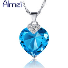 Almei Dropshipping Silver Color Pendant Necklace choker Vintage Love Heart Blue Stones Necklaces & Pendants Women Jewelry N750 2024 - buy cheap