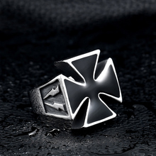 Anel de ferro cruz para homens, anel de aço inoxidável 316l preto com design vintage joias punk tamanho 7-13 2024 - compre barato
