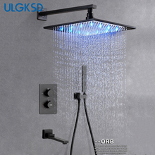 ULGKSD Bronze Brass Thermostatic Shower Faucet LED Shower Head W/ Tub Spout Wall Mount Water Mixer Tap Para Bathroom Robinet 2024 - buy cheap