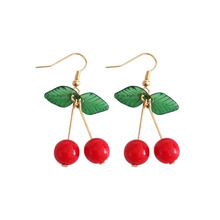 Pendientes de cereza roja para mujer, aretes de cereza fresca, fruta dulce, moda femenina, chica hermosa, estudiantes, joyería 2024 - compra barato