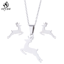 Olytu Women Necklace Earrings Sets Running Deer Jewelry Sets Animal Deer Pendant Chokers Stud Earrings Wedding Jewelry 2024 - buy cheap