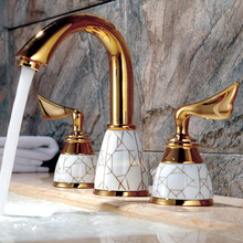 Free ship 3 pcs  Gold  finish 8 inch widespread bathroom lavatory  sink faucet 2 Handles deck mounted 2024 - buy cheap