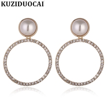 ¡Kuziduocai nuevo! Pendientes de circonita para mujer, joyería fina de moda, Perla no se decolora, círculo grande, E-1370 2024 - compra barato