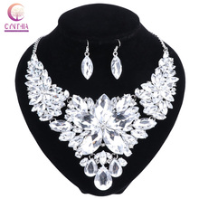 Juegos de joyería Cristal de novia de Color plata de diamantes de imitación, collar, pendientes, boda juegos de joyas para mujer 2024 - compra barato