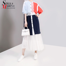 2019 Korean Summer Women Multicolor Patchwork Long Dress Buttons O Neck Plus Size Girls Casual Wear Dress Style Robe Femme 5322 2024 - buy cheap