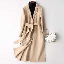 Casaco de lã feminino outono inverno causal ajustável cinto de cintura manga longa feminino duplo lado casaco de lã longo outwear r819 2024 - compre barato