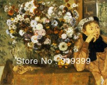 100% pintura al óleo hecha a mano reproducción en lienzo de lino, una mujer sentado al lado de un jarrón de flores de EDG degas, pinturas al óleo 2024 - compra barato
