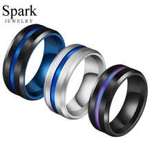 Spark-anillo de acero inoxidable de 8mm para hombre, sortija con ranura negra y azul, a media pierna, bandas de boda, joyería para fiesta para parejas, envío directo 2024 - compra barato
