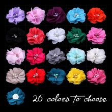 60 pcs/lot , 2" Soft Chiffon with pearls and rhinestones Mesh Layered Small Fabric Flowers, Hair accessories 2024 - buy cheap