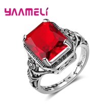 Moda de cristal austríaco clásico para mujer, joyería de lujo, rectangular, rojo, cuadrado, CZ, 4 puntas, Vintage 2024 - compra barato