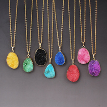 YYW Hot Sale Women Natural  Quartz Stone Necklace Quartz  Rose Purple Blue Choker Chain Drop Stone Pendant Necklaces 2024 - buy cheap