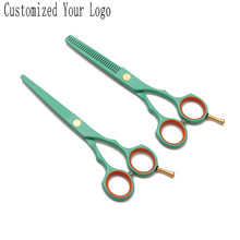 Профессиональные Титановые ножницы C1104 5,5 дюйма 16 см с индивидуальным логотипом, зеленые парикмахерские ножницы, ножницы для стрижки, филировки, ножницы для волос 2024 - купить недорого