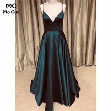 Teal In Stock Prom Dresses Spaghetti Straps Evening Gown V-Neck Silk Satin Floor Length Prom Dress for women Custom Made 2024 - buy cheap