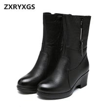 Bota feminina de couro bovino, calçado feminino decorativo antiderrapante confortável e quente de neve, novo, outono e inverno, 2019 2024 - compre barato