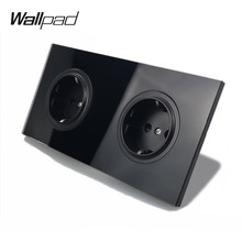 Wallpad L6 Black Tempered Glass Double Frame EU Wall Socket Electrical German Power Outlet 16A Round Design 2024 - buy cheap