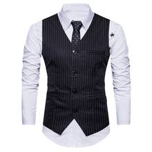Classic V Neck Sleeveless Waistcoat Men 2018 Spring New Vertical Striped Suit Vest Mens Slim Fit Wedding Business Brand Vests 2024 - buy cheap