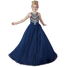 Navy little girls pageant dresses 2-12 years halter kids evening gown fantasia infantil para menina ball gown girls prom dress 2024 - buy cheap