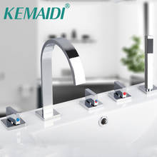 KEMAIDI Novel Design 5pcs Bathroom Tub Basin Sink Faucet with Hand Shower Deck Mounted 5 Holes Three Cross Handles Bathtub Taps 2024 - buy cheap