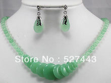 Wholesale free shipping >>set Pretty real nature green stone coin necklace tear drop earring set 2024 - buy cheap