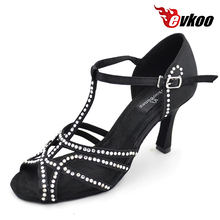 Evkoodance-zapatos de baile con diamantes para mujer, calzado de baile latino con diamantes de imitación, color negro tostado, tacón de 8,3 cm de altura, Evkoo-070 2024 - compra barato