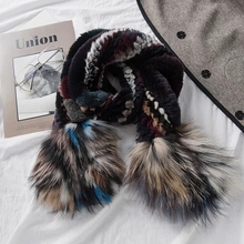 ZDFURS*Brand Real Rex Rabbit Fur Scarf Collar Knit Infinite Scarves Women  type Fur Scarf Women Real Rabbit Fur fox fur  Shawl 2024 - buy cheap