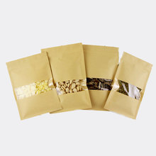 300pcs Flat Brown Kraft Paper Bags For Gifts/candy/tea/food/wedding With Window No Stand Up Zipper Kraft Bags Crafts Packing Bag 2024 - buy cheap