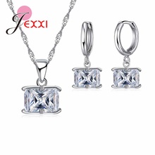 ¡Novedad! Pendientes de cristal austriaco para mujer, conjuntos de joyas de plata de ley 925 para accesorio de compromiso 2024 - compra barato