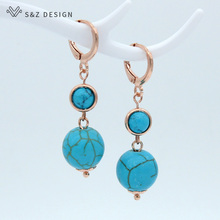 S&Z New Long Round Black Agates Turquoises Dangle Earrings 585 Rose Gold Unique Temperament Eardrop For Women Party Jewelry Gift 2024 - buy cheap