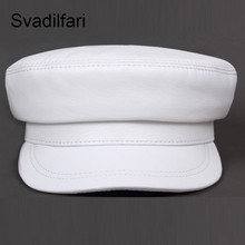 Sombrero militar de cuero Real para hombre y mujer, gorra plana de capitán, de viaje, color blanco y negro, para primavera 2024 - compra barato