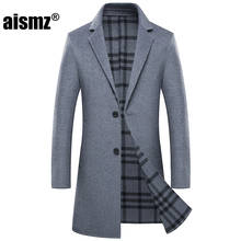 Мужское двубортное кашемировое пальто Aismz, деловое повседневное длинное пальто ручной работы 2024 - купить недорого