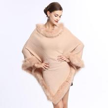 2019 Europe autumn winter fashion Faux fox fur collar O neck pullover sweater women warm Cape shawl coat w703 2024 - compre barato