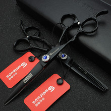 6-inch professional left-handed hairdressing scissors set personalized pattern hair styling tool stainless steel scissors set 2024 - купить недорого